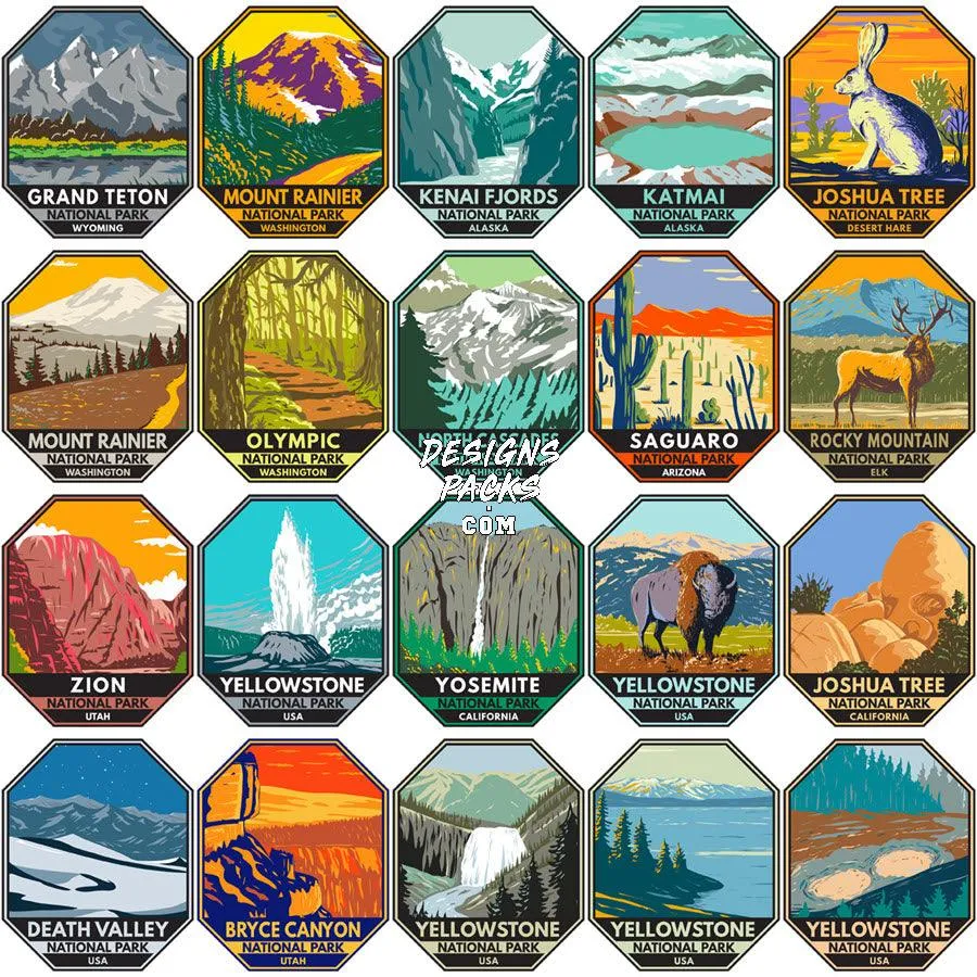 120 USA National Parks Designs Bundle PNG