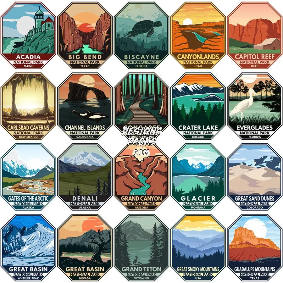 120 USA National Parks Designs Bundle PNG