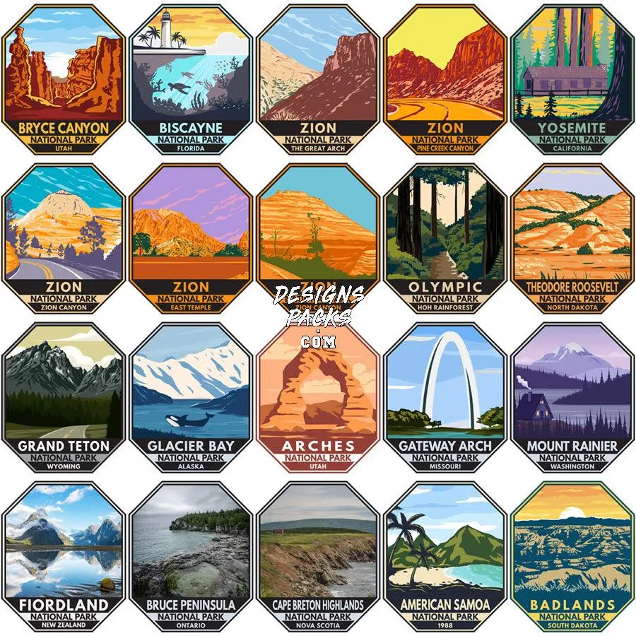 120 USA National Parks Designs Bundle PNG