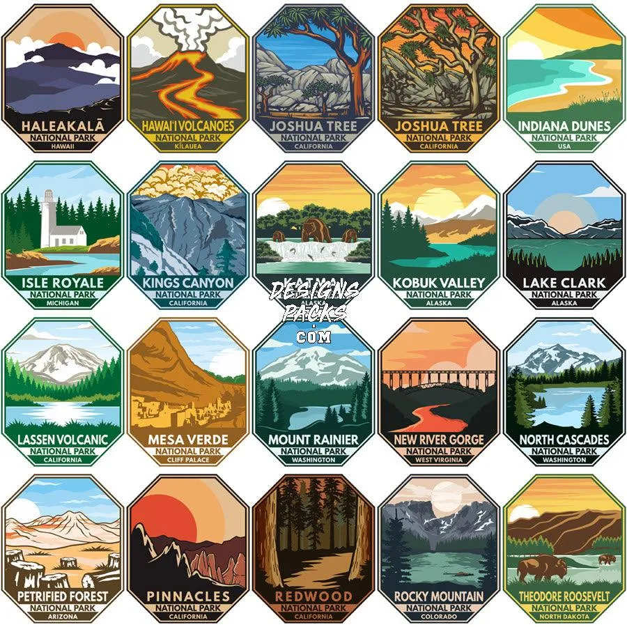 120 USA National Parks Designs Bundle PNG