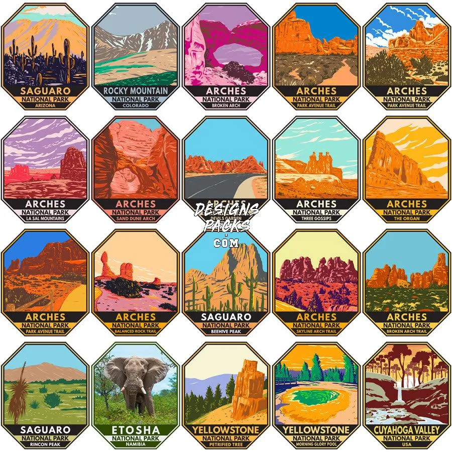 120 USA National Parks Designs Bundle PNG