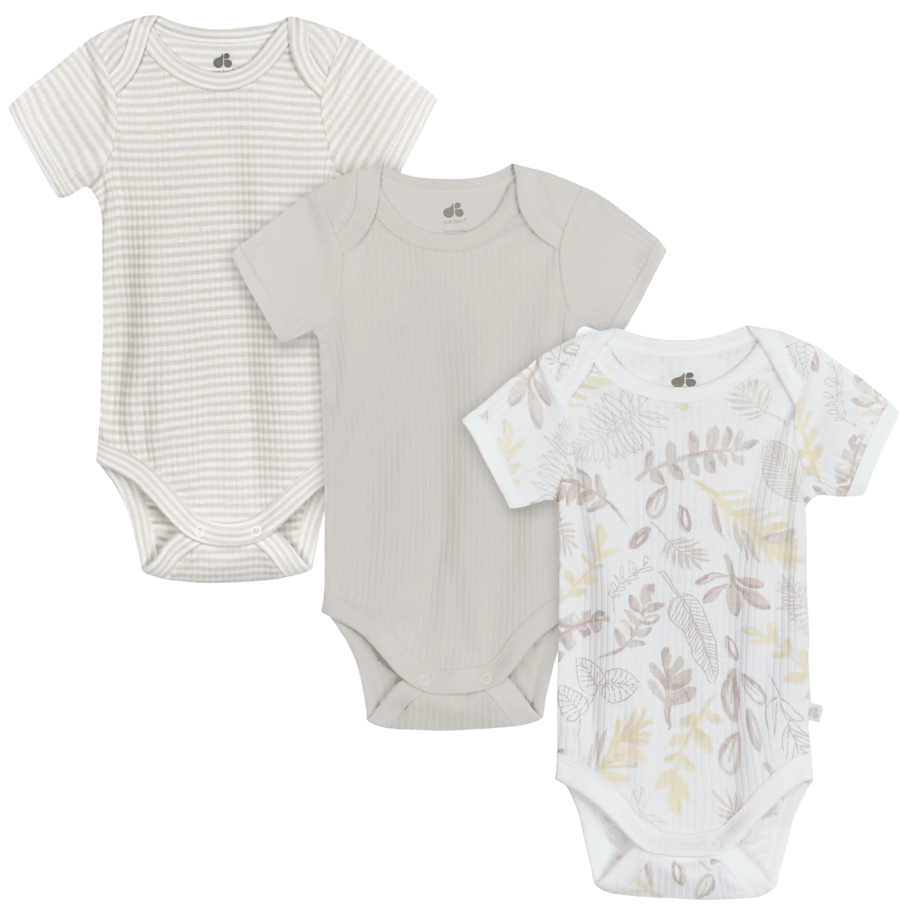 3-Pack Baby Neutral Natural Leaves Short Sleeve Bodysuits