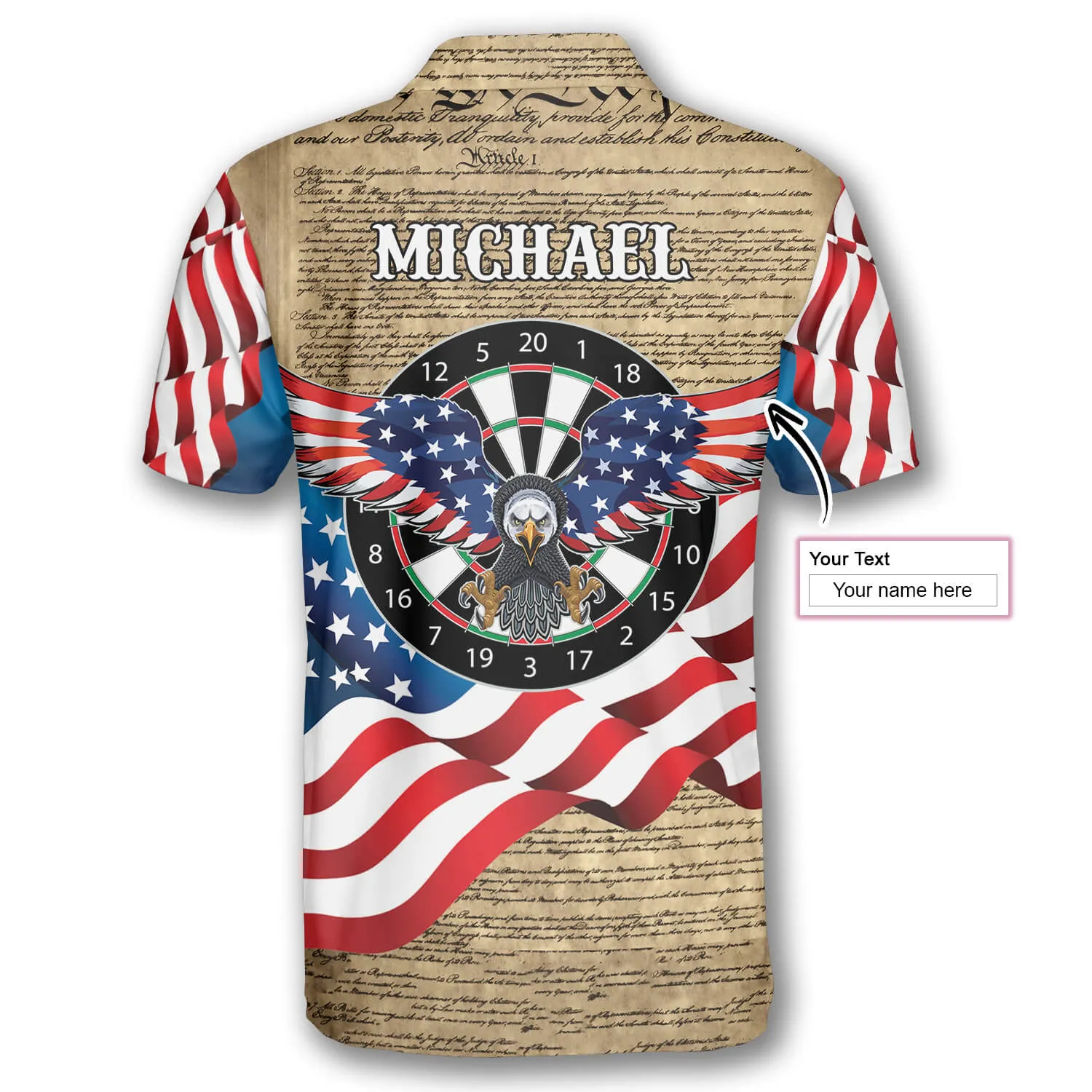 3D All Over Print Darts Eagle Waving Flag Custom Polo Shirts for Men