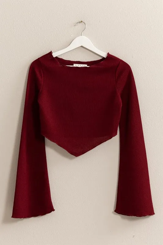 ANWEN BELL SLEEVE RIBBED KNIT CROP TOP