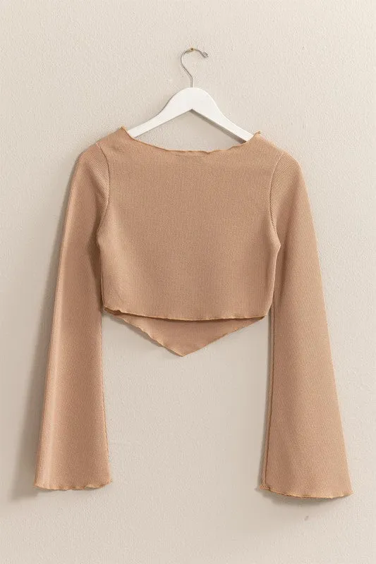 ANWEN BELL SLEEVE RIBBED KNIT CROP TOP