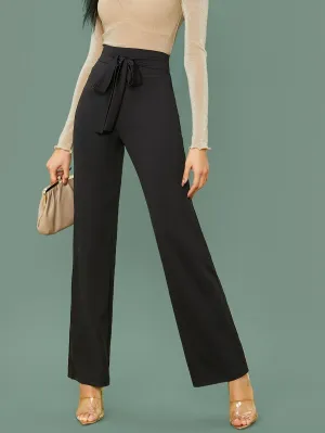 Belted Self-Tie Wide Leg Pants