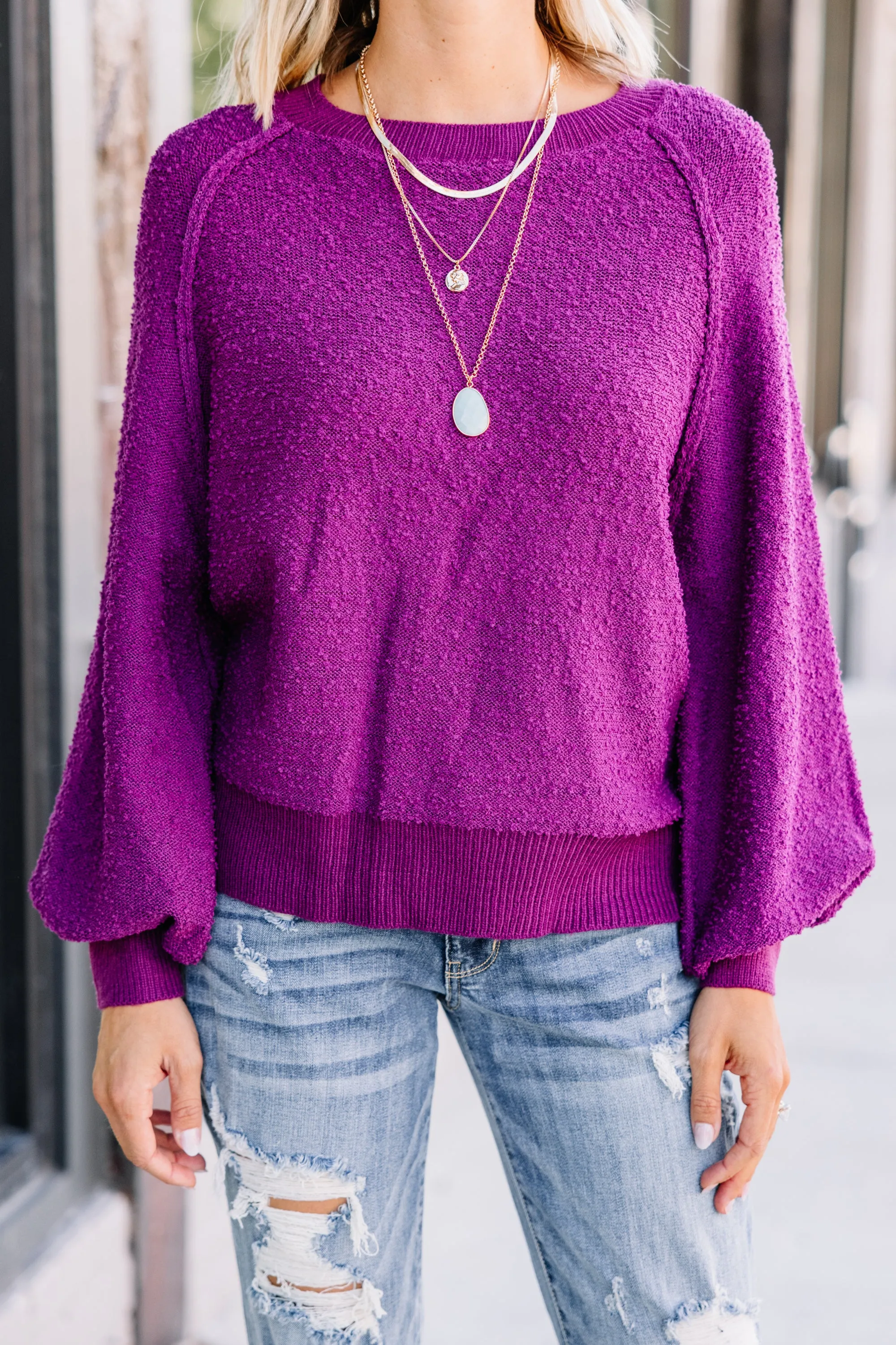 Better Than Basic Magenta Pink Textured Sweater