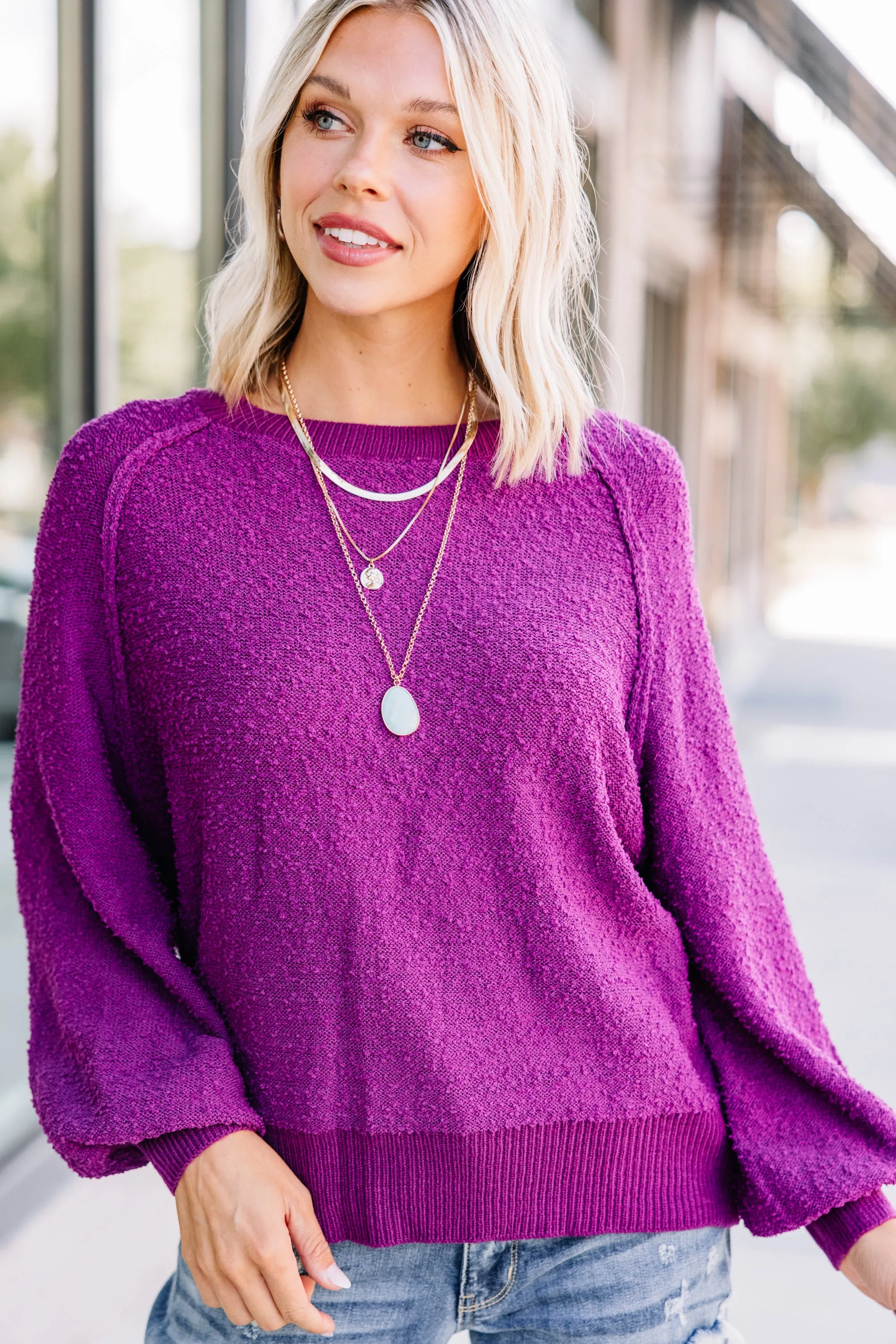 Better Than Basic Magenta Pink Textured Sweater