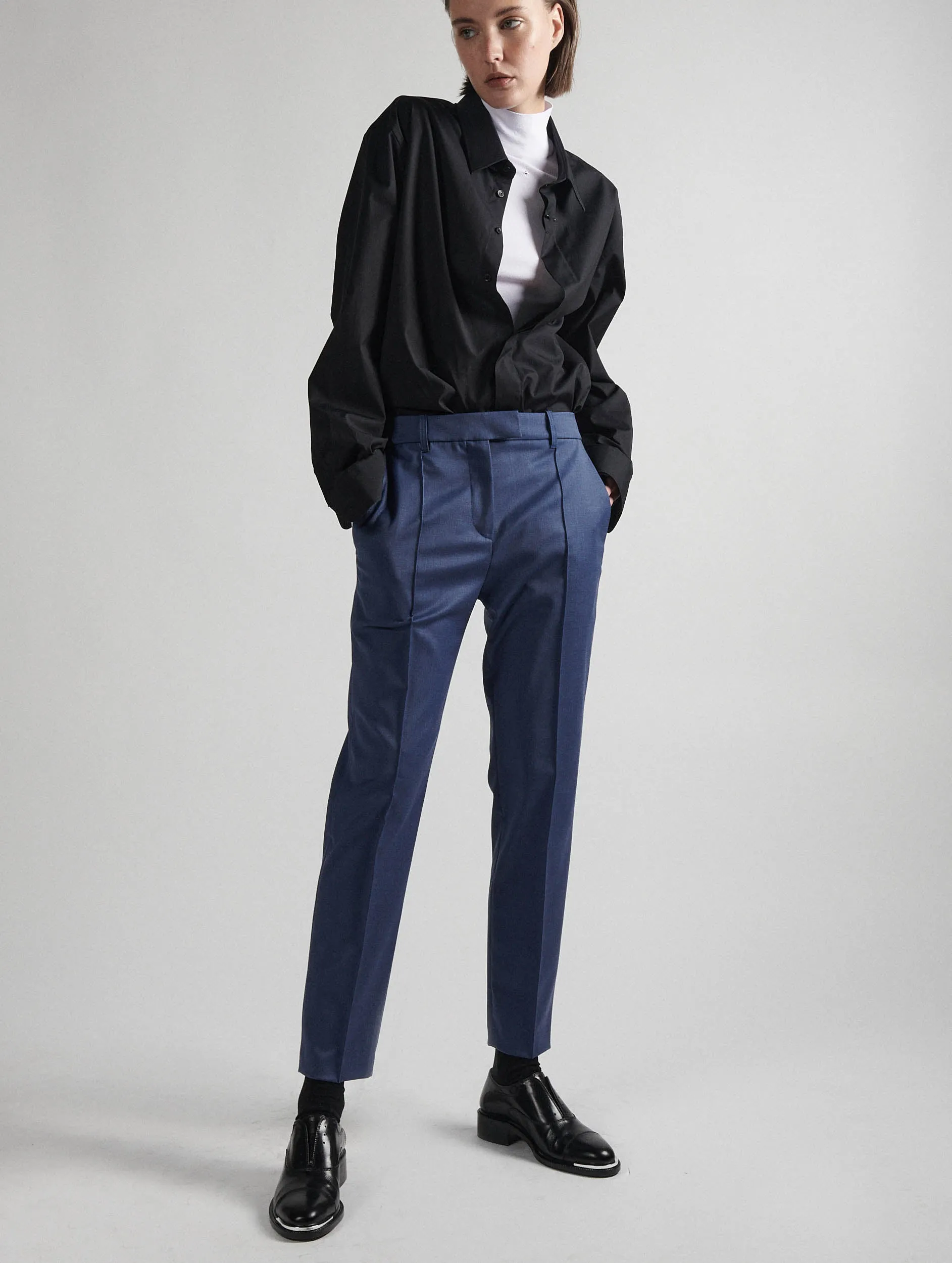 Blue stretch wool gabardine roxy trousers