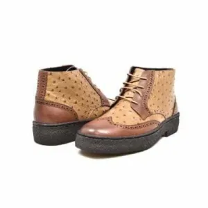 British Walkers Playboy Wingtip Men's Tan and Cognac Ostrich Leather High Tops