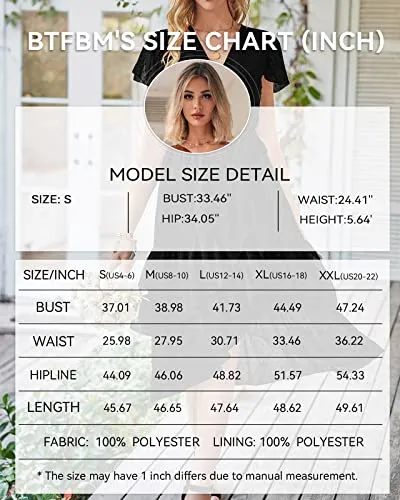 BTFBM Women Casual V Neck Dresses Boho Short Sleeve Chiffon Swiss Dot Belted Ruffle Wrap 2023 Summer Wedding Party Dress(Swiss Dot Black, Large)