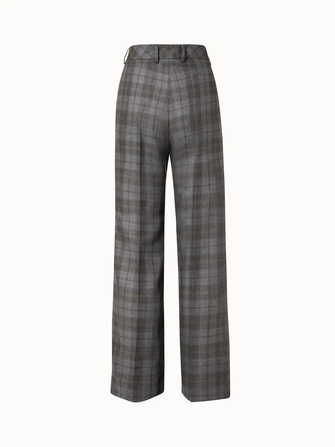 Checked Cashmere Silk Gabardine Wide Leg Pants