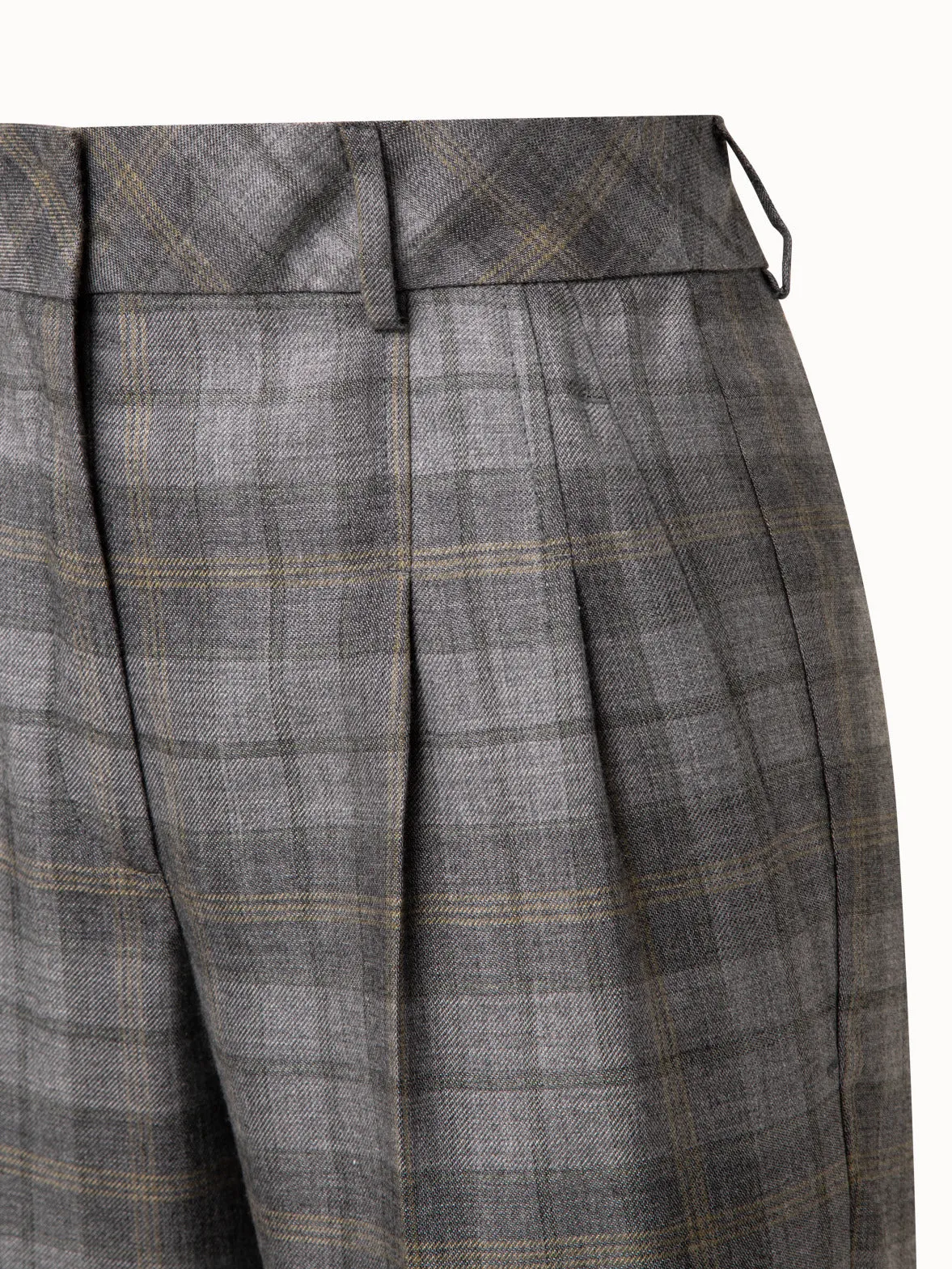 Checked Cashmere Silk Gabardine Wide Leg Pants