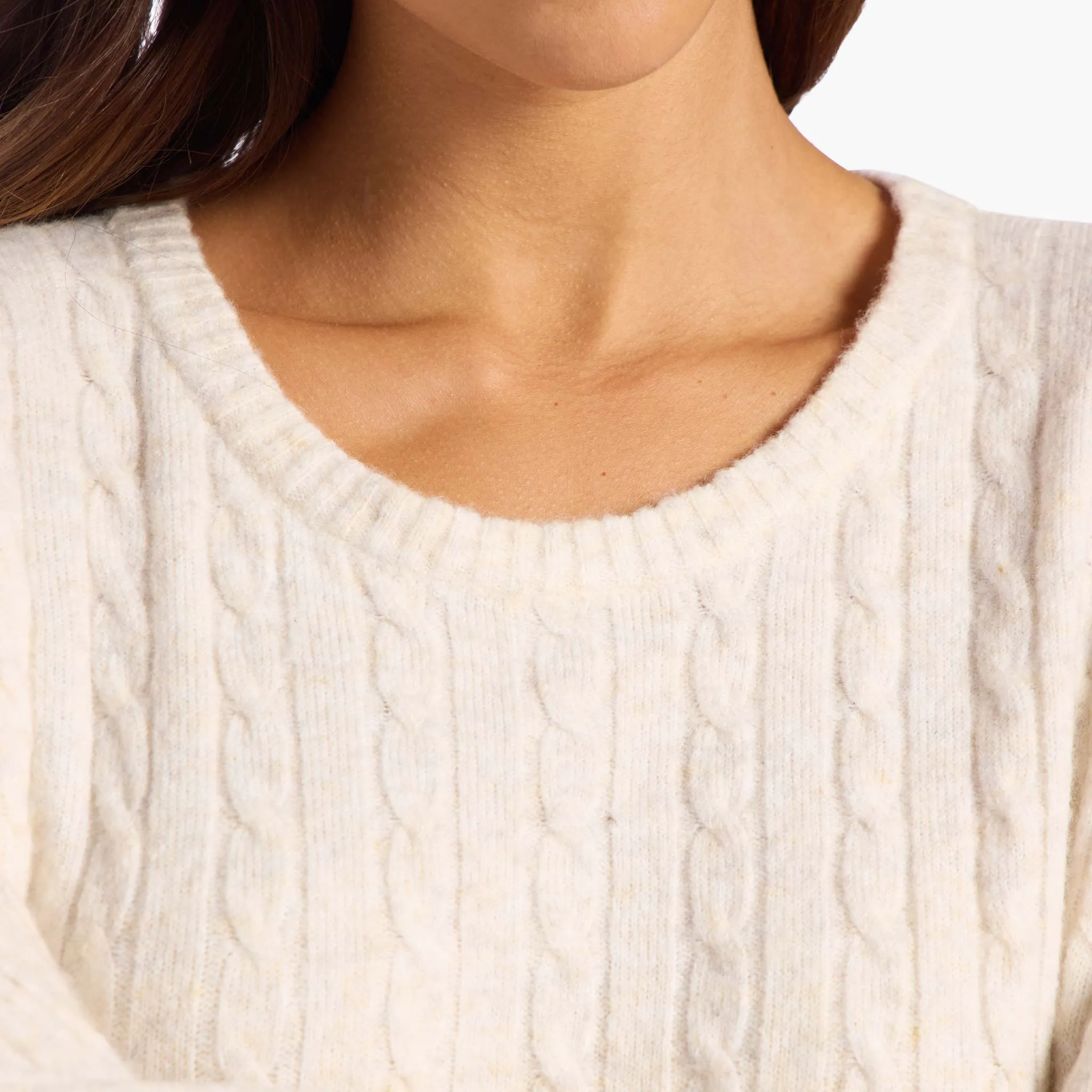 Cozy Knit Cable Crewneck Sweater | Heather Bone