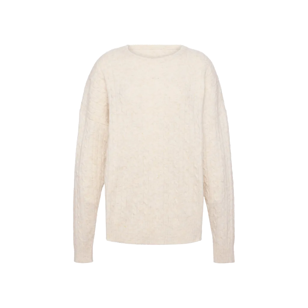 Cozy Knit Cable Crewneck Sweater | Heather Bone