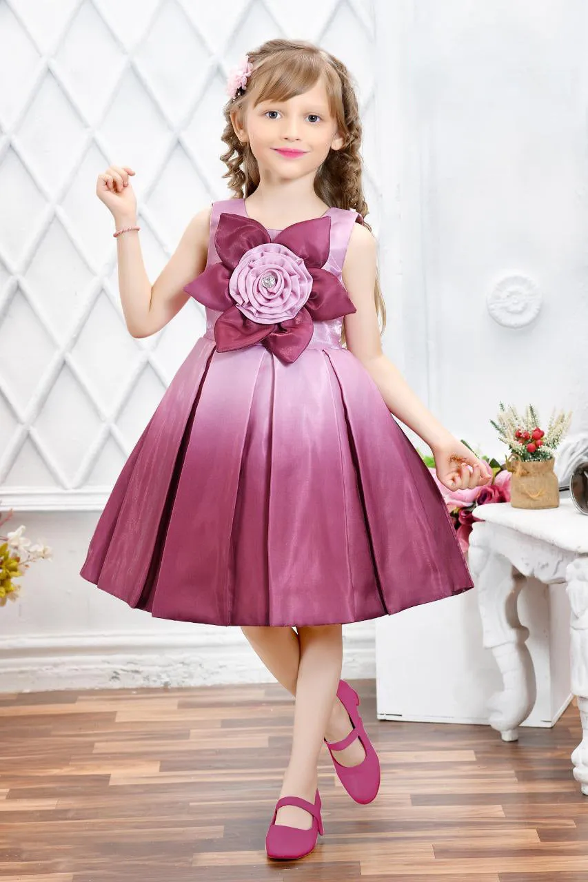 Dark Pink Flower Applique Sleeveless Party Dress