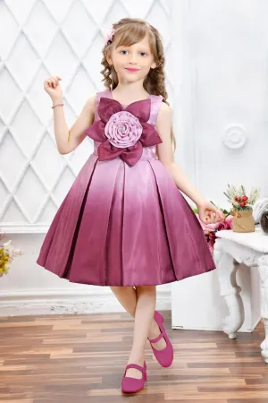 Dark Pink Flower Applique Sleeveless Party Dress