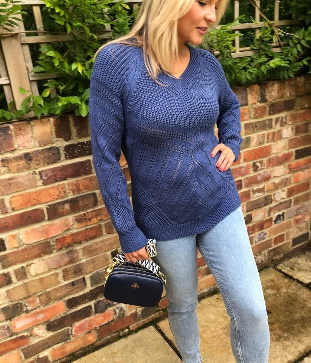 Denim Blue Cotton Rich Textured Jumper