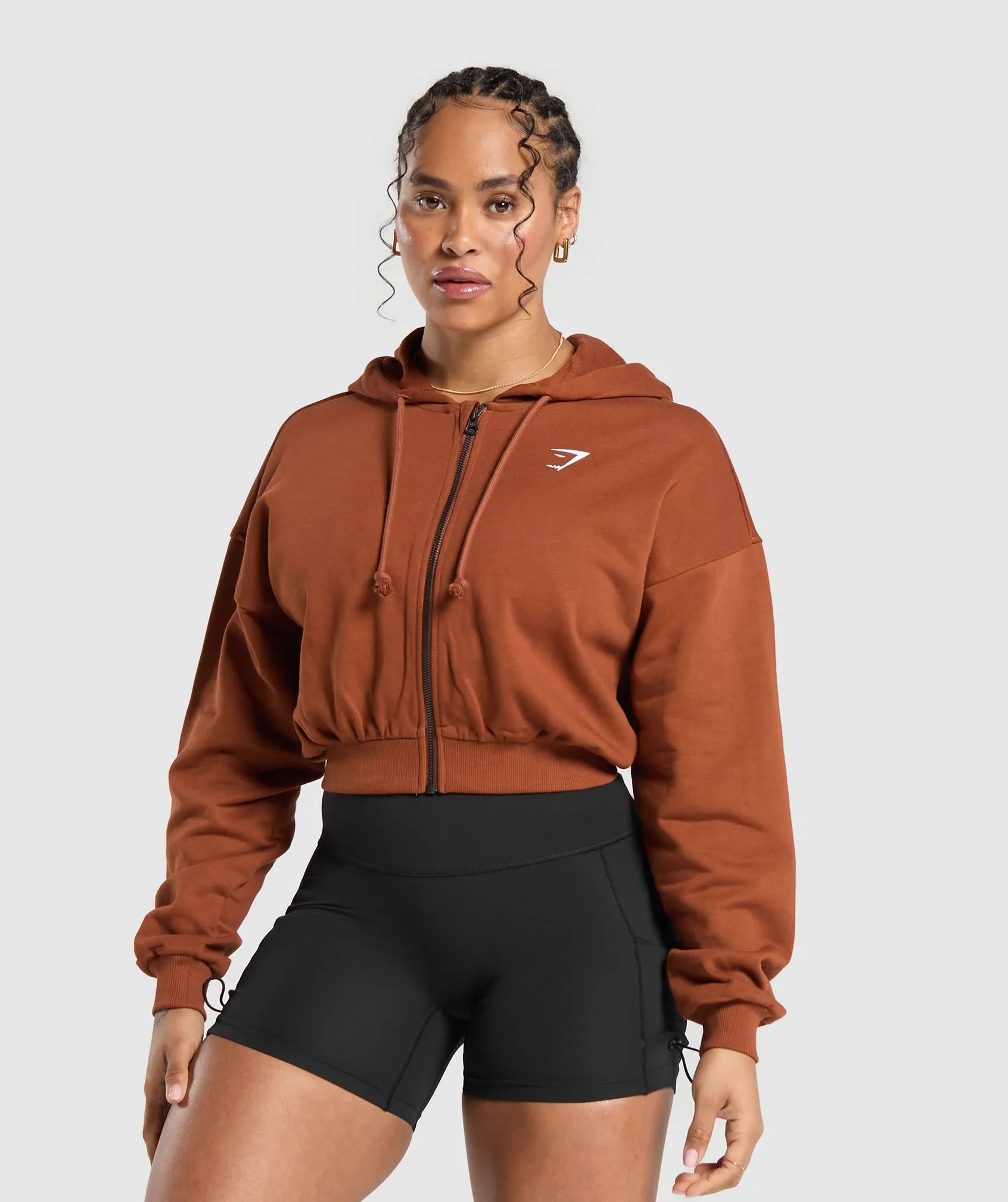 Gymshark Gymshark Power Midi Zip Hoodie - Copper Brown