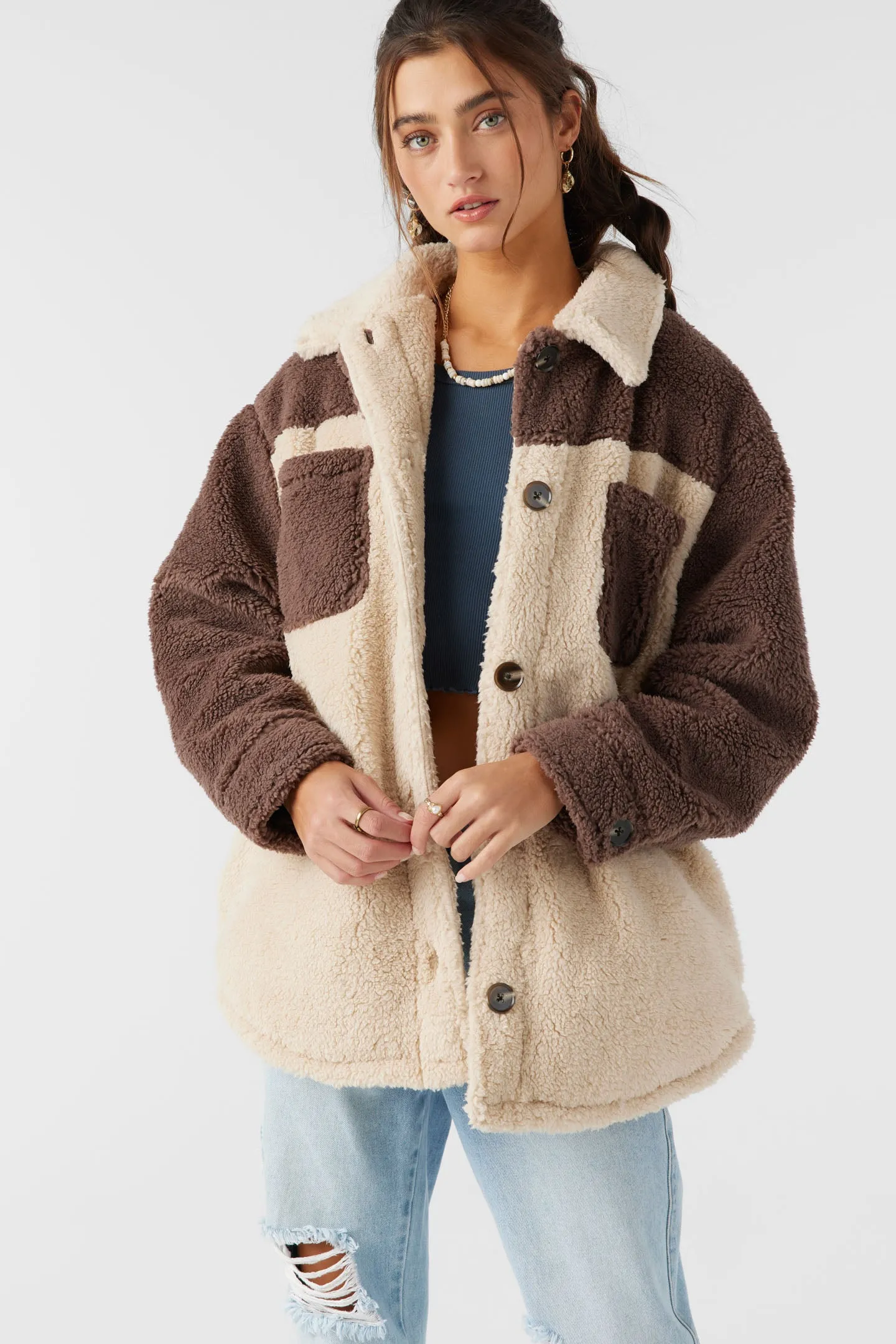 HEATH COLORBLOCK HIGH PILE OVERSIZED FLEECE JACKET