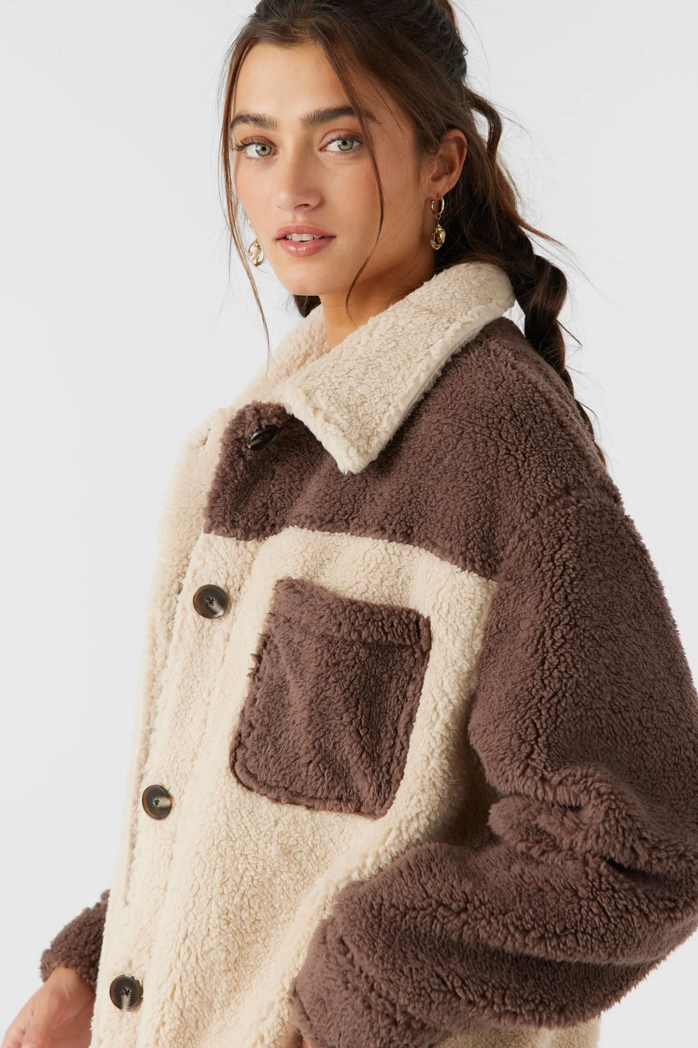 HEATH COLORBLOCK HIGH PILE OVERSIZED FLEECE JACKET