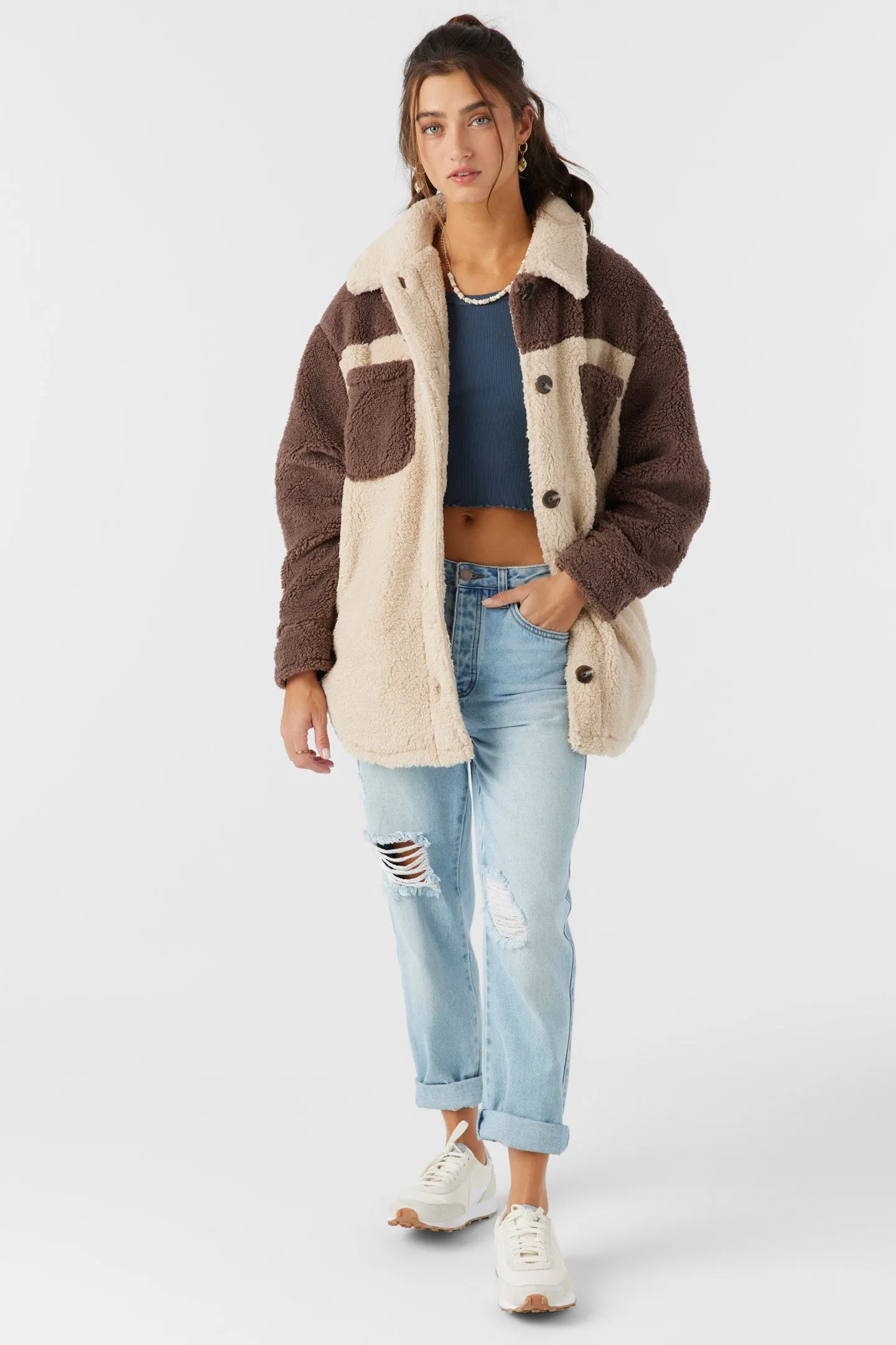 HEATH COLORBLOCK HIGH PILE OVERSIZED FLEECE JACKET