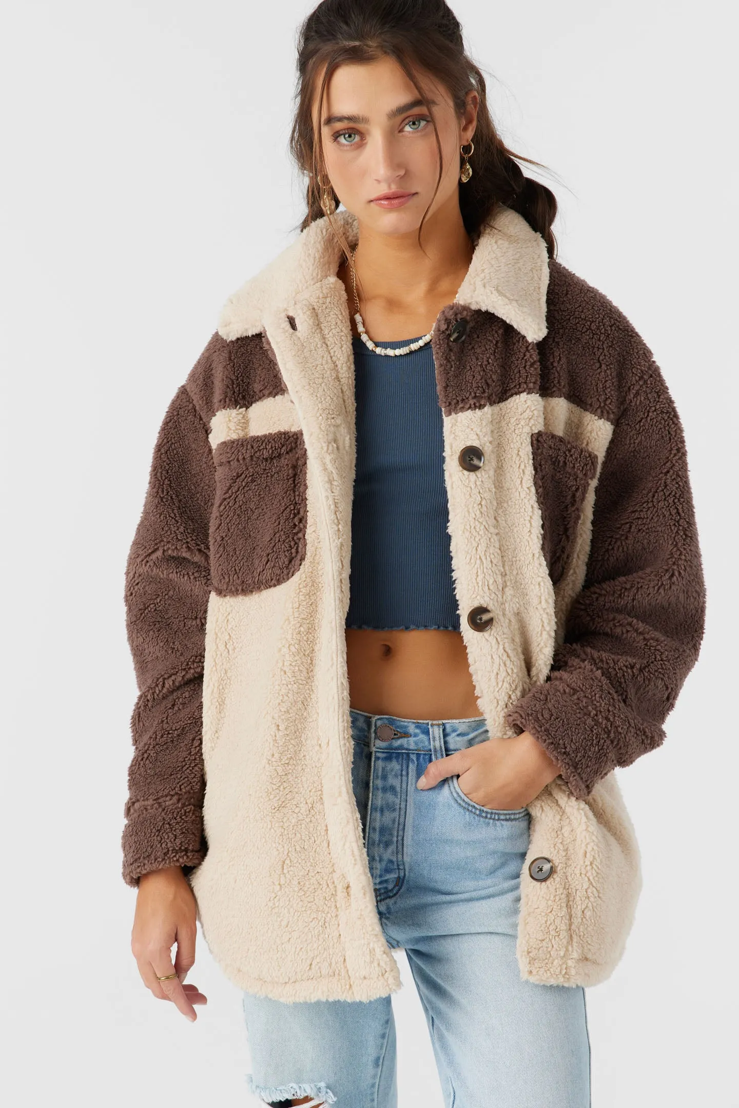 HEATH COLORBLOCK HIGH PILE OVERSIZED FLEECE JACKET