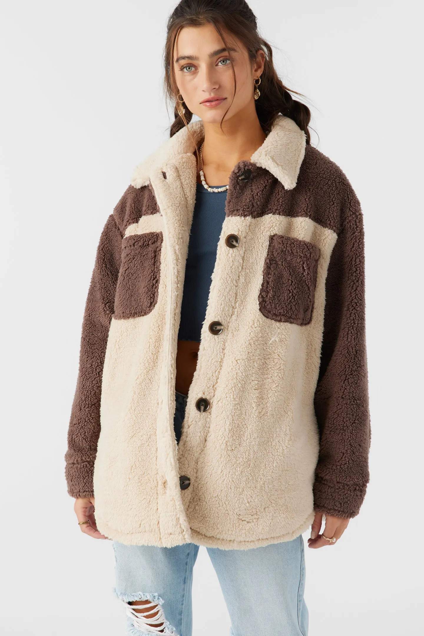 HEATH COLORBLOCK HIGH PILE OVERSIZED FLEECE JACKET