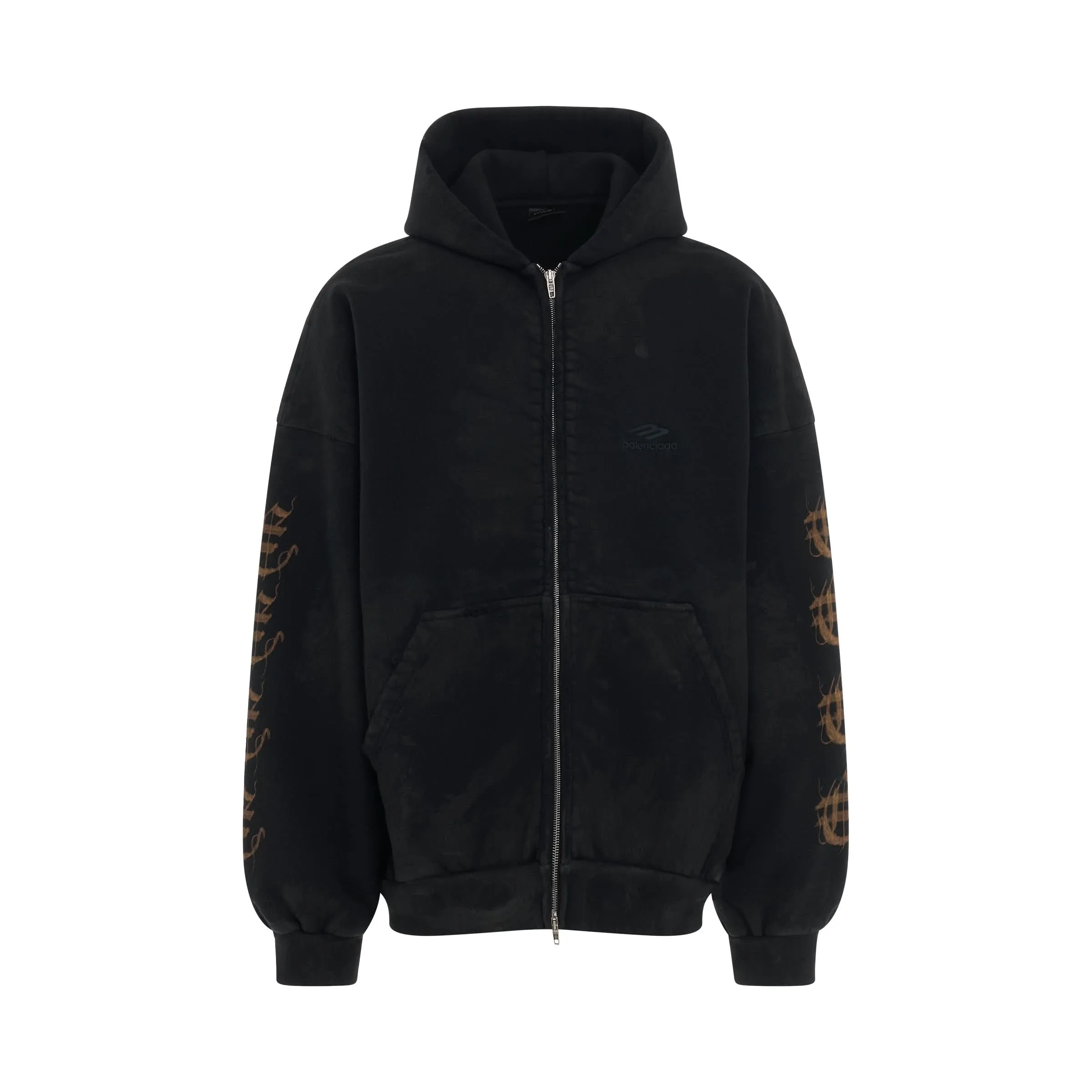 Heavy Metal Zip-Up Hoodie in Washed Black