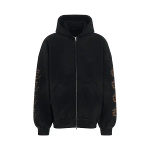 Heavy Metal Zip-Up Hoodie in Washed Black