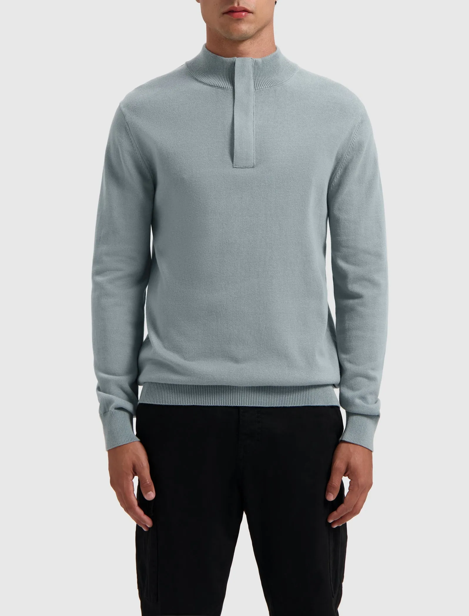 Hidden Halfzip Knitwear | Blue Grey