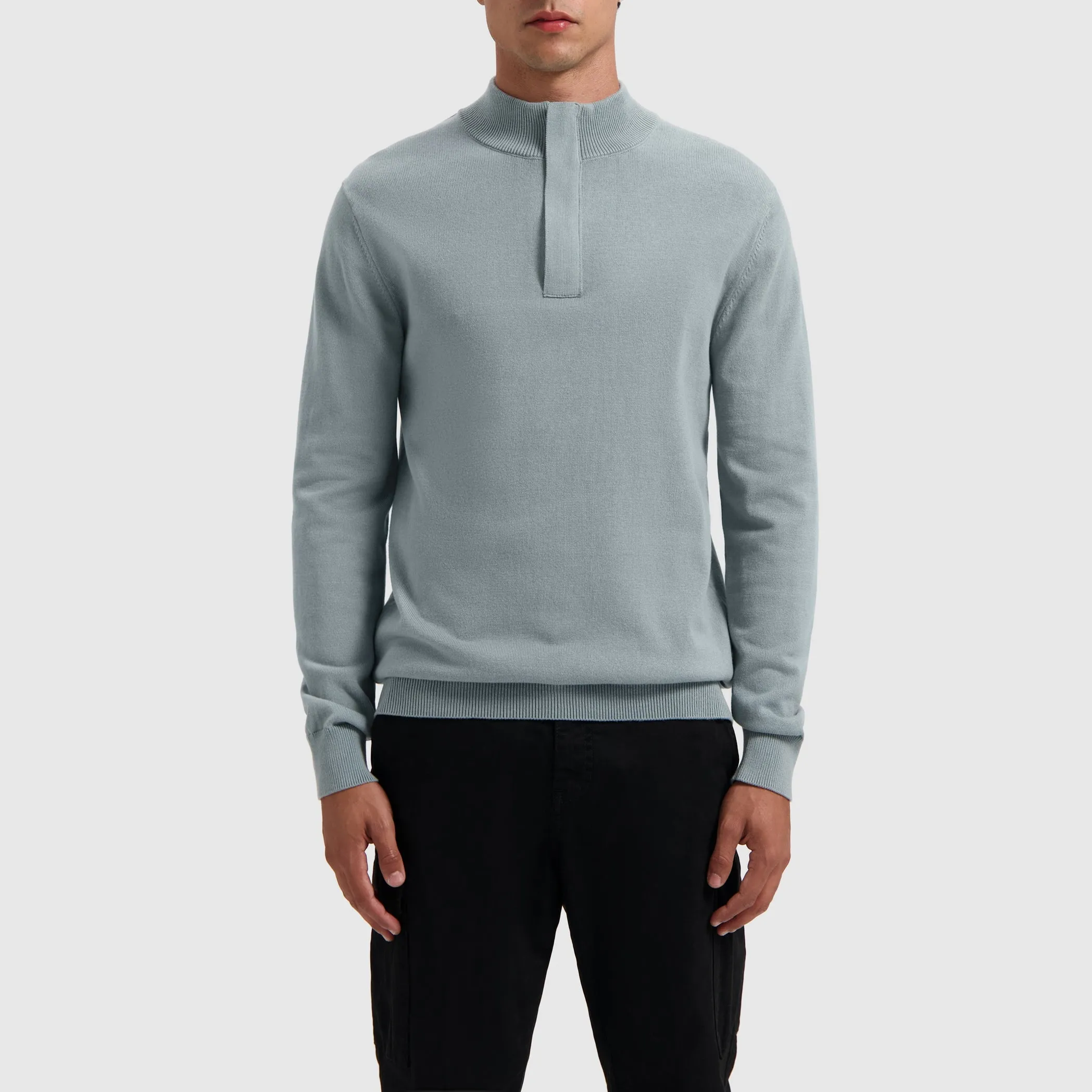 Hidden Halfzip Knitwear | Blue Grey