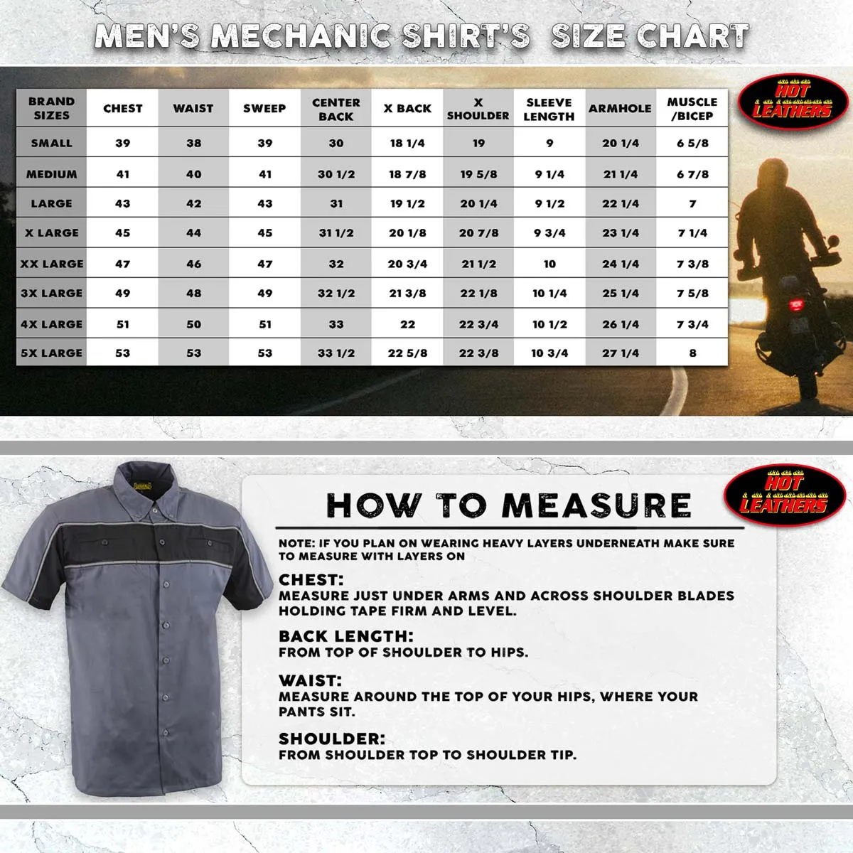 Hot Leathers GMM1005 Men's Mechanics 2-Tone Sides Button Up Heavy-Duty Work Shirt for | Classic Mechanic Work Shirt