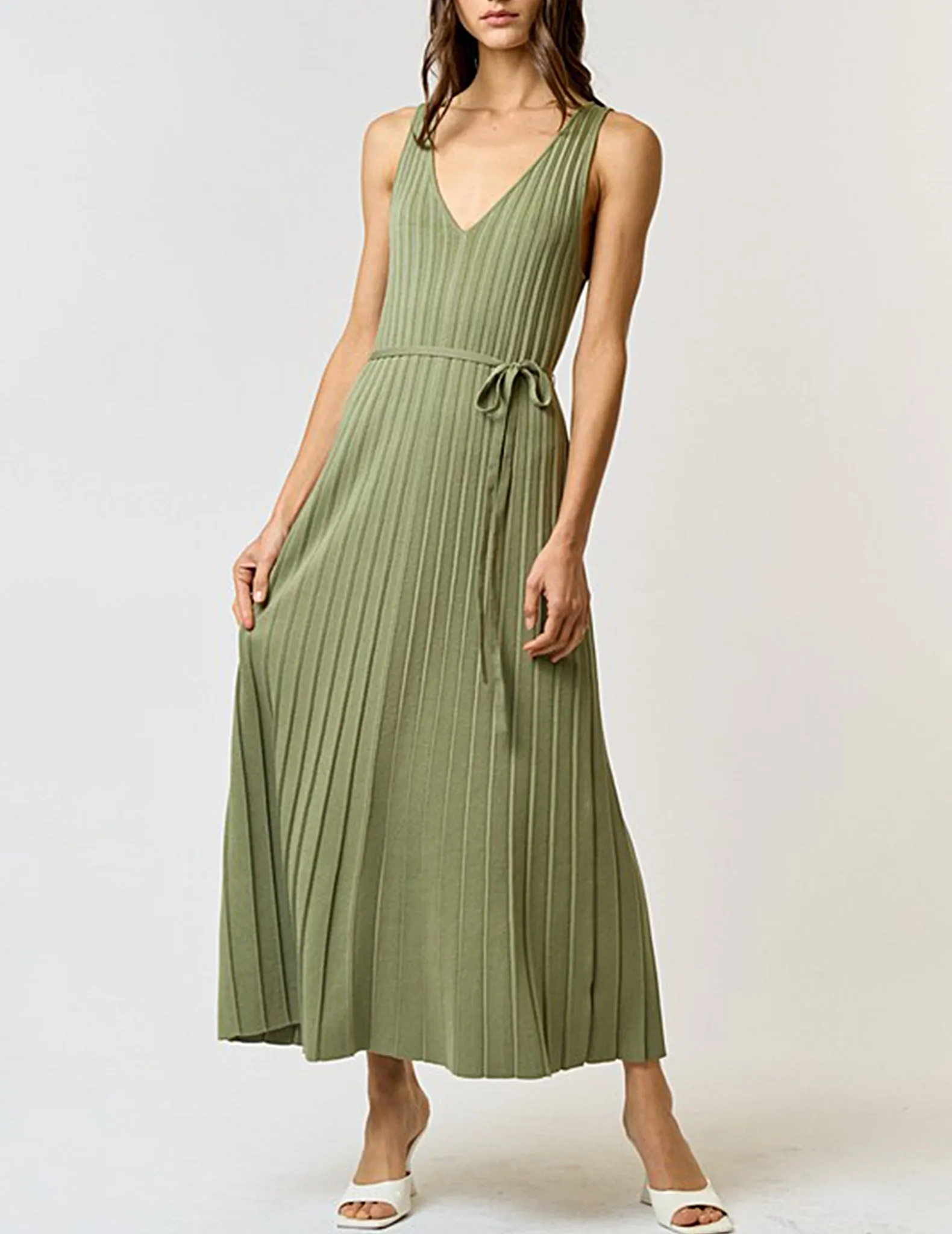 Lydia Pleated Green Knit Dress