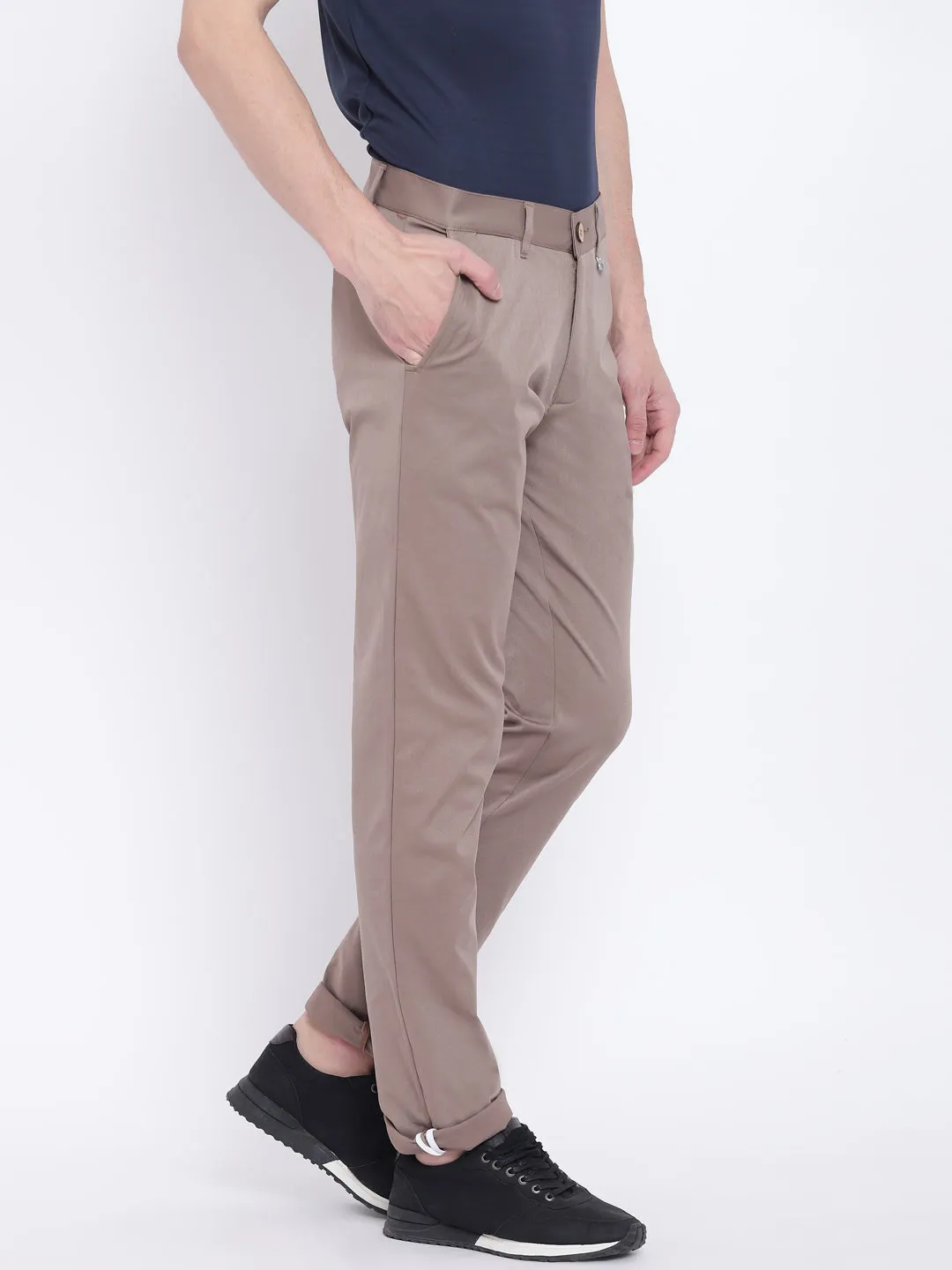 Men Casual Solid Grey Chinos