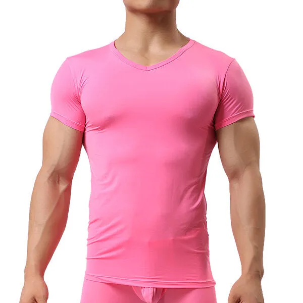 Men's Sports Primer Sexy Tops Pure Color Elastic Bodybuilding Comfortable Wear T-shirt