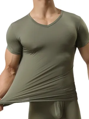 Men's Sports Primer Sexy Tops Pure Color Elastic Bodybuilding Comfortable Wear T-shirt