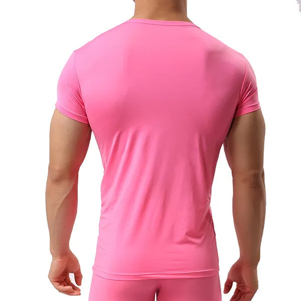 Men's Sports Primer Sexy Tops Pure Color Elastic Bodybuilding Comfortable Wear T-shirt