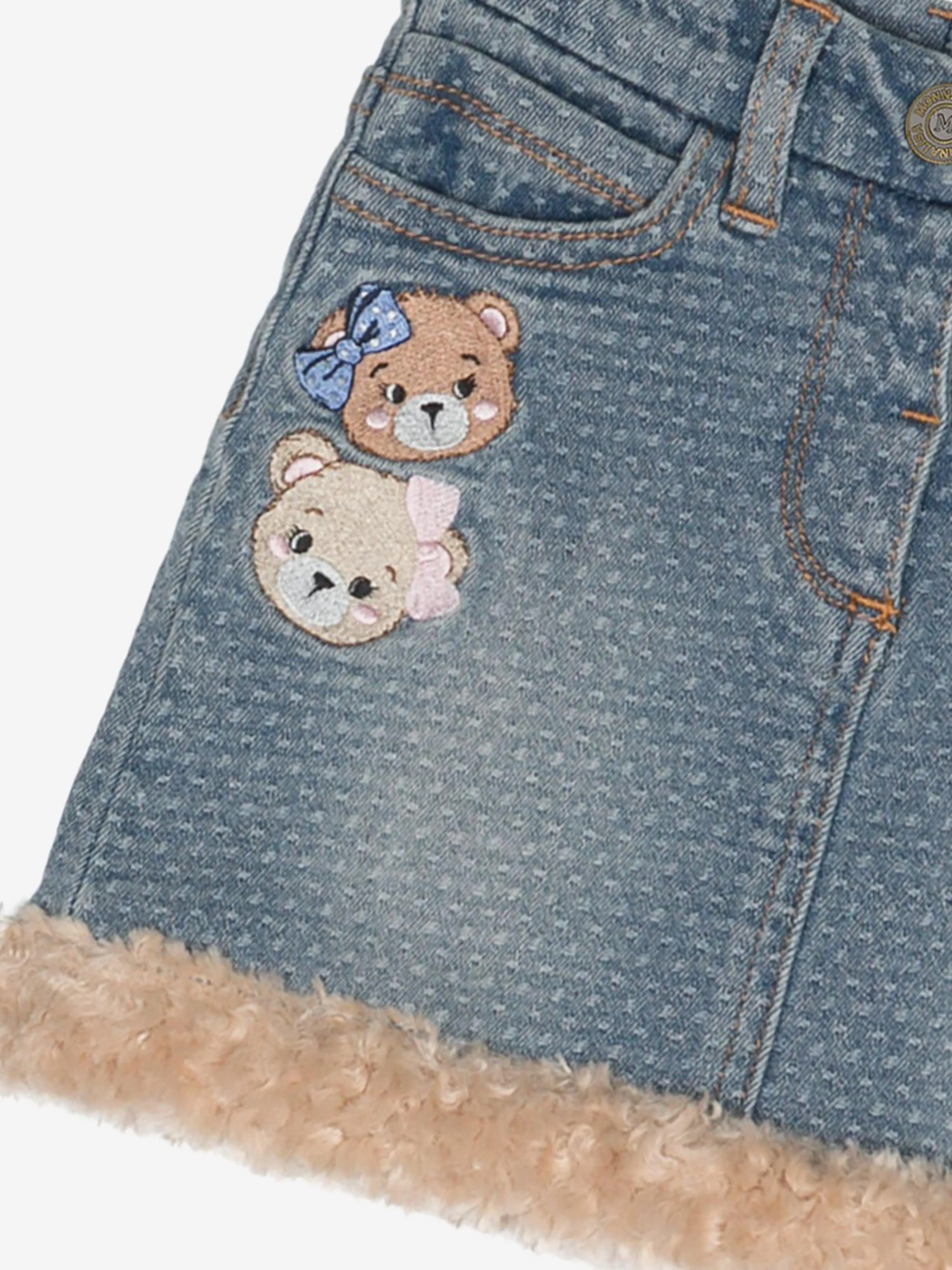 Monnalisa Baby Girls Bear Denim Skirt in Blue