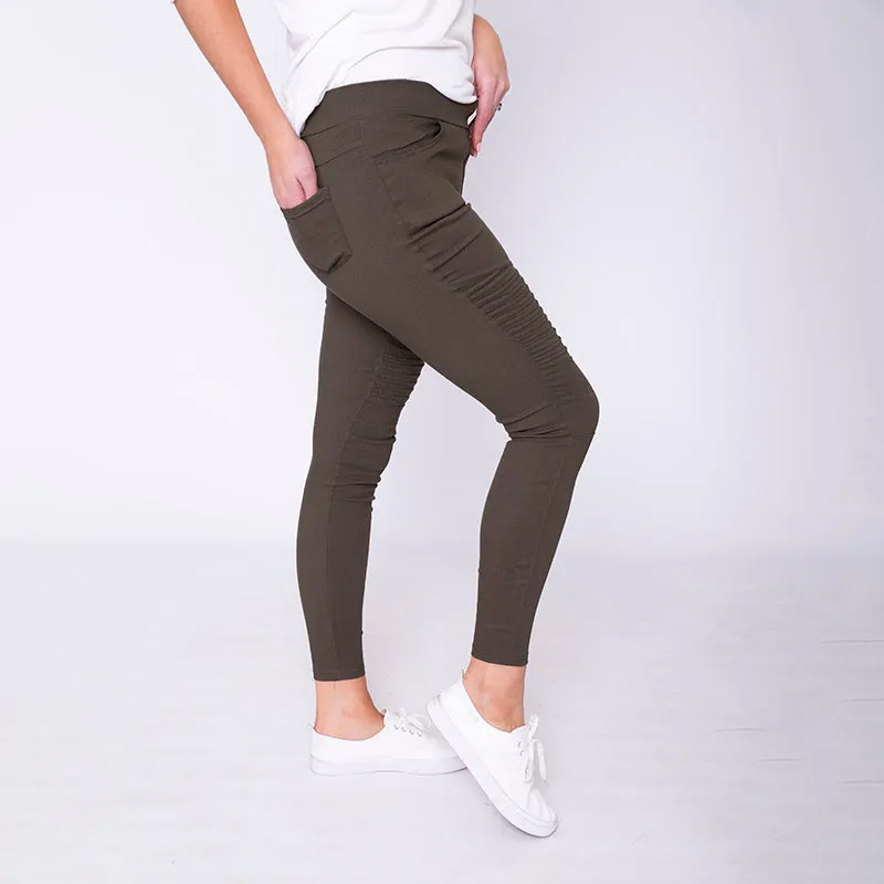 Moto Pleated Jeggings Khaki