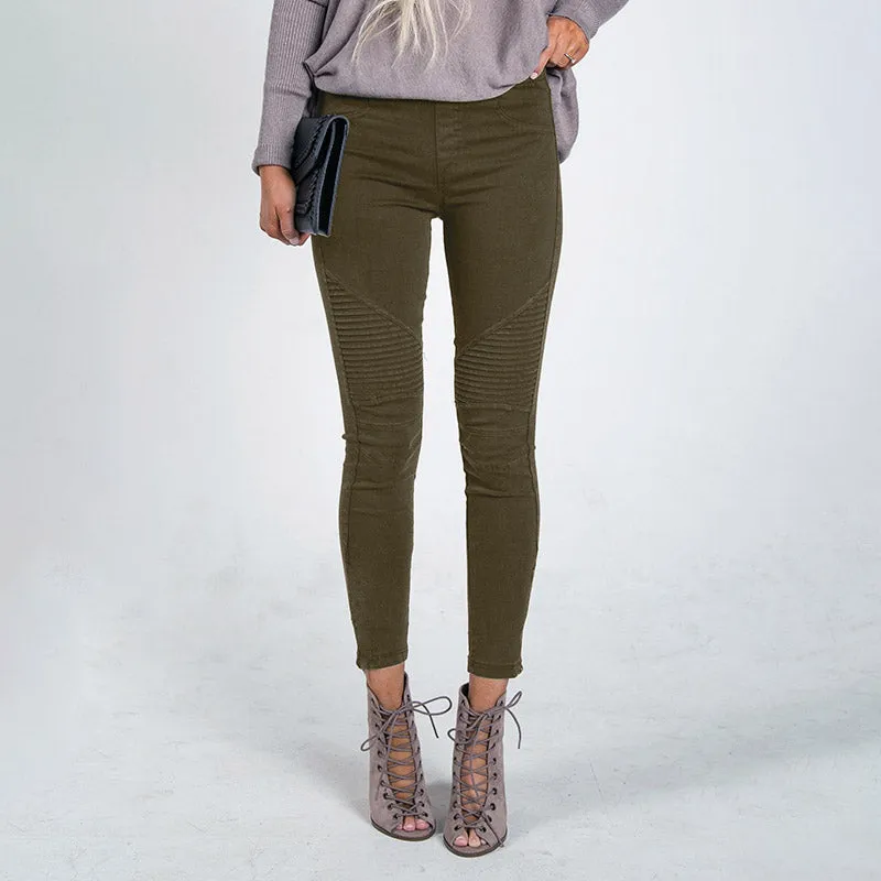 Moto Pleated Jeggings Khaki