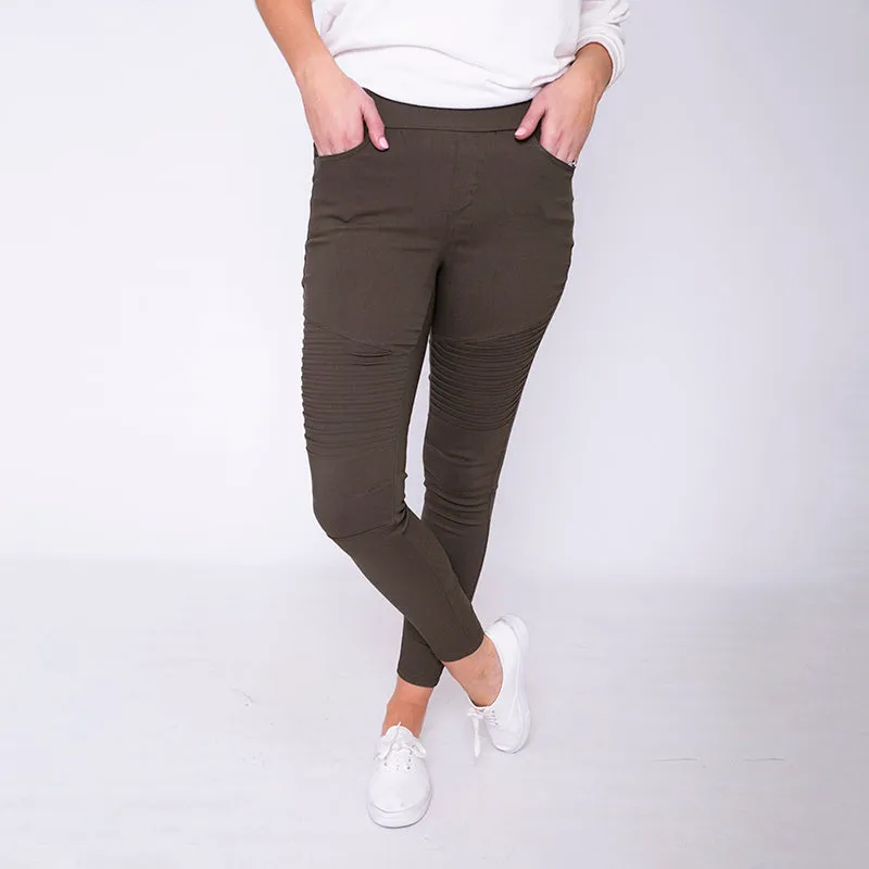 Moto Pleated Jeggings Khaki