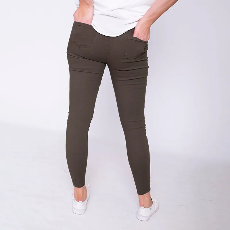 Moto Pleated Jeggings Khaki