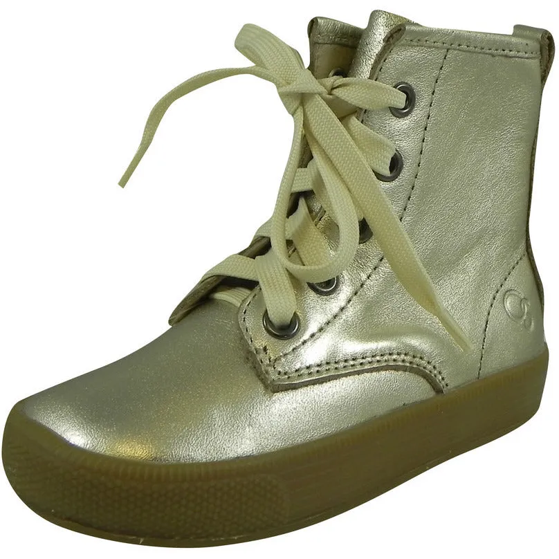 Old Soles Girl's 1023 Swag High Top Gold Leather Zip Up Stretch Lace Sneaker Boots