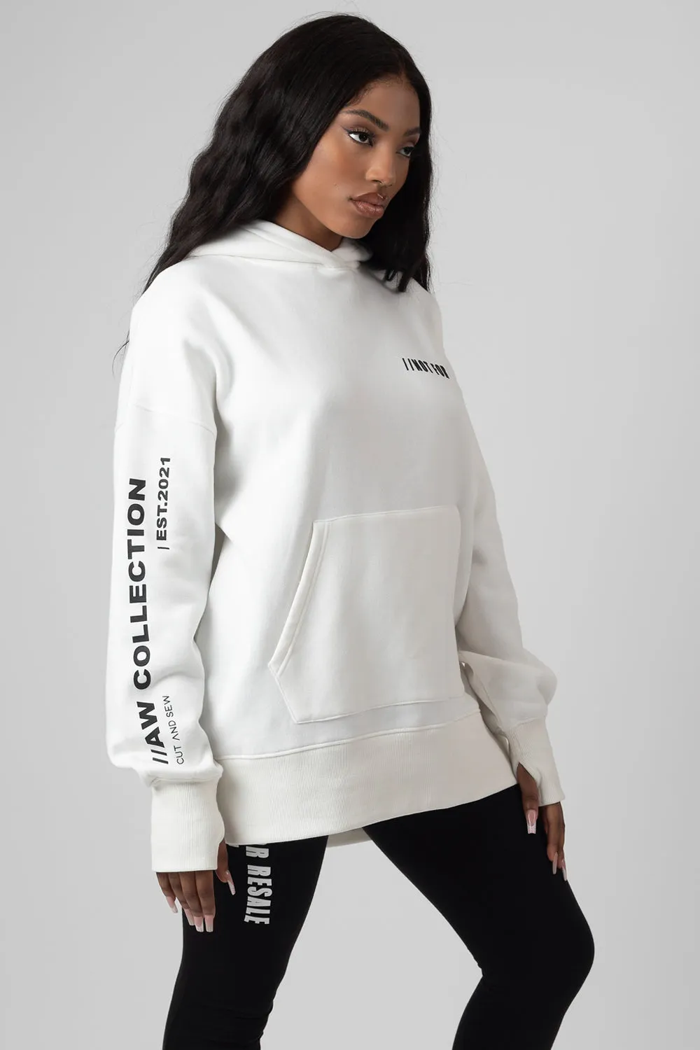 Oversized Text Hoody Ecru