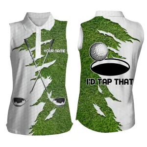 Personalized Golf Shirt For Women Coolspod, Women's Sleeveless Polo Shirts Custom Name Golf Clubs I'D Tap That,