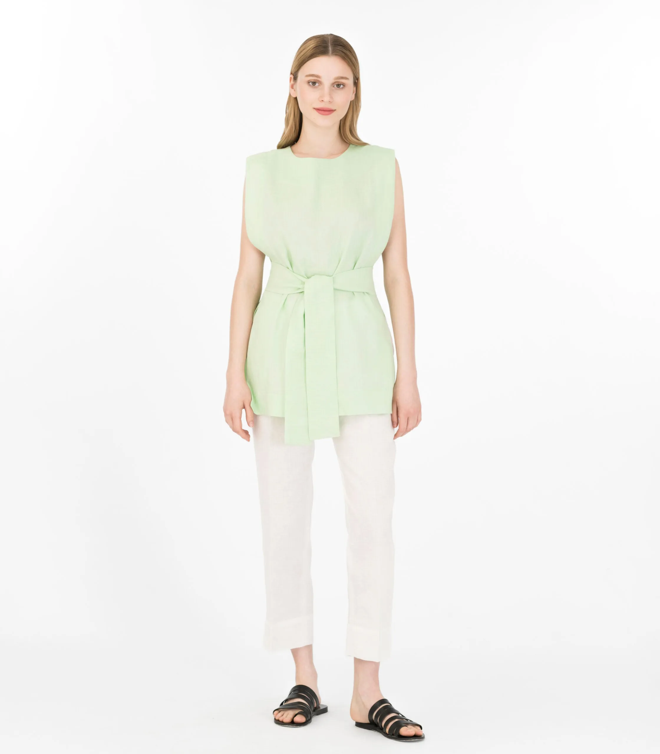 Pistachio Sleeveless Linen Top Green