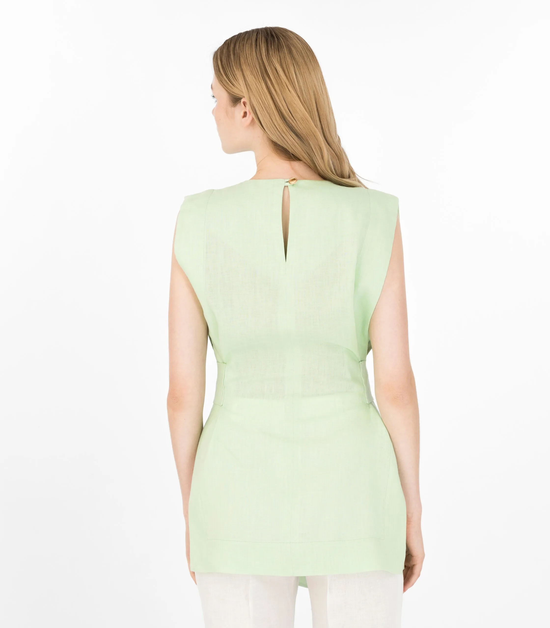 Pistachio Sleeveless Linen Top Green