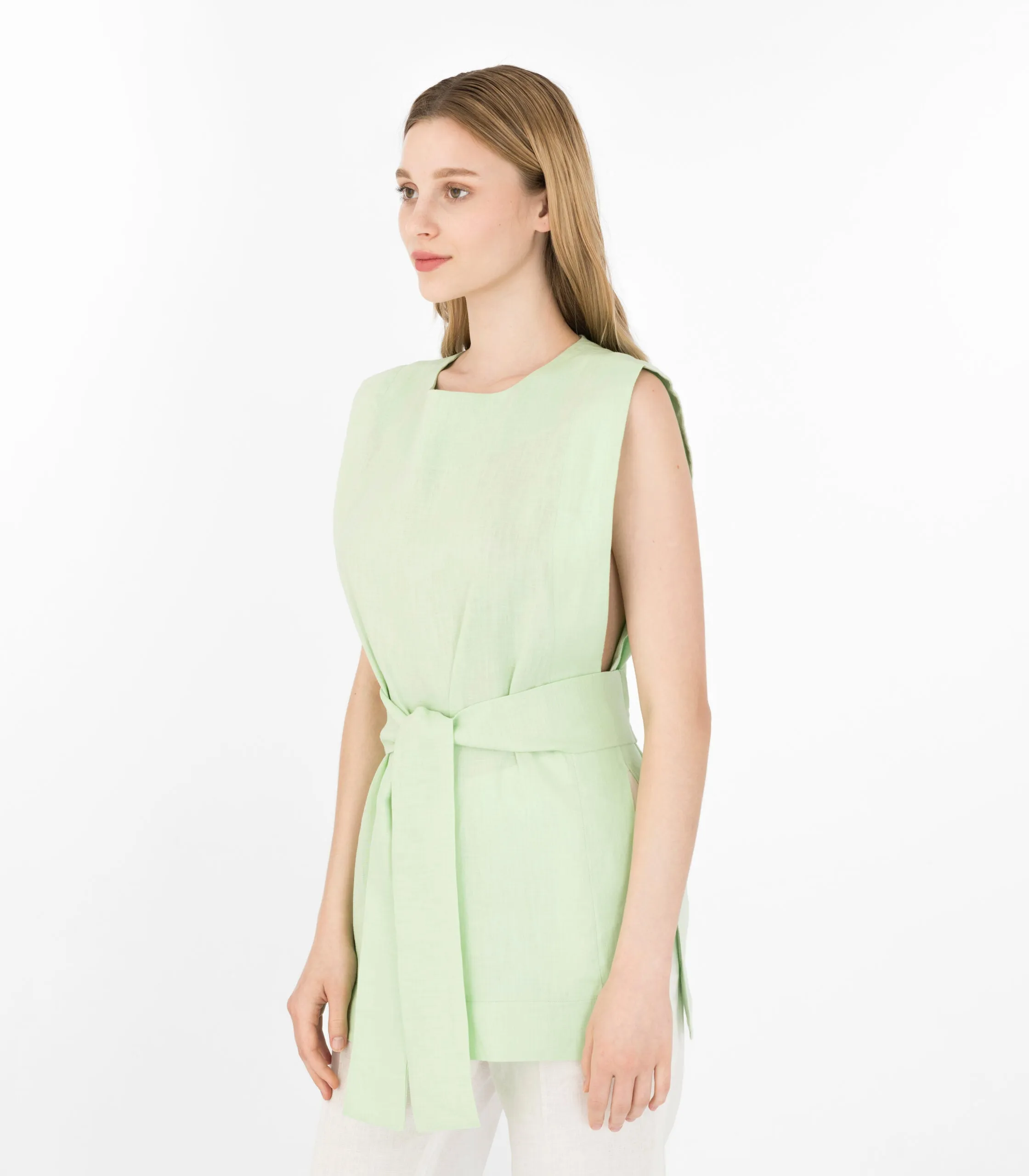 Pistachio Sleeveless Linen Top Green