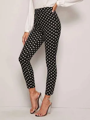 Polka Dot Split Hem Skinny Pants